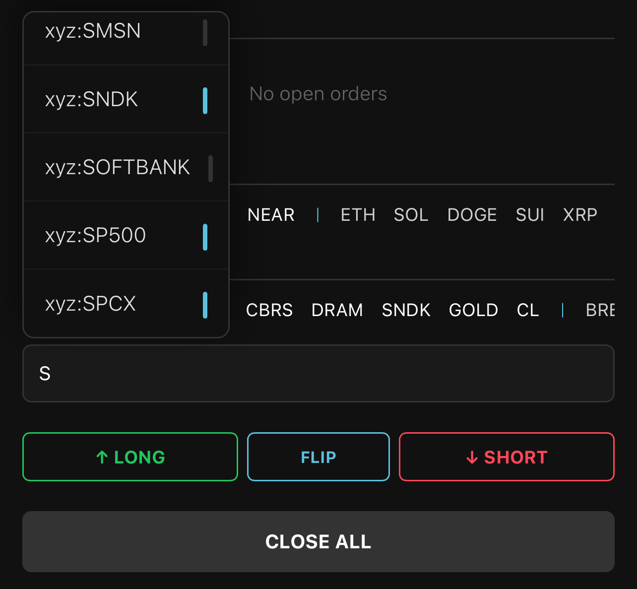 Watchlist combobox with asset selection