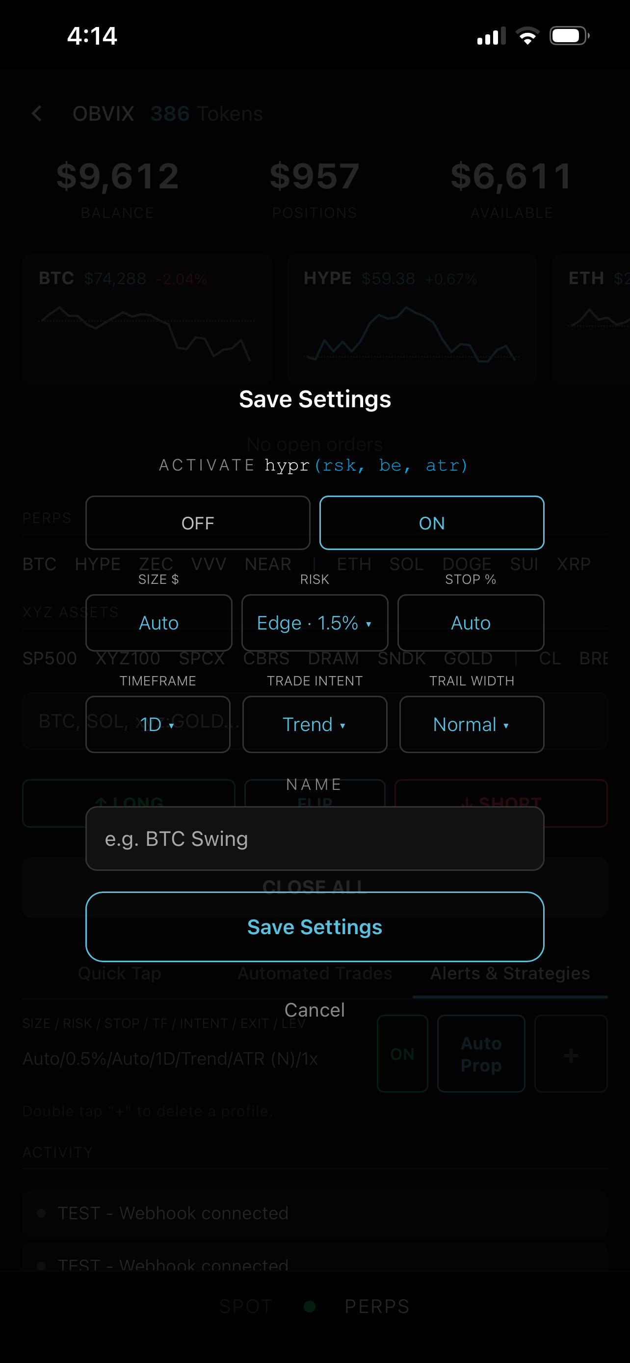 Save Settings - Activated
